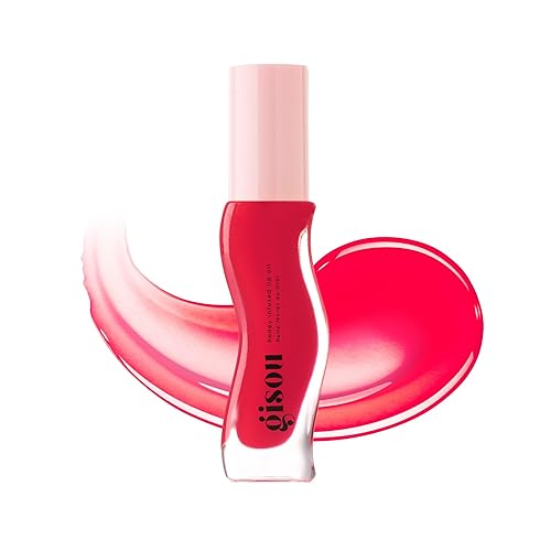 Gisou Honey Infused Hydrating Lip Oil, Nourishing Lip Moisturizer for Dry Lips, High Shine, Smooth Finish, Sheer Pinky Red Shade, Juicy Strawberry Scent, Strawberry Sorbet, 8ml - Strawberry Sorbet
