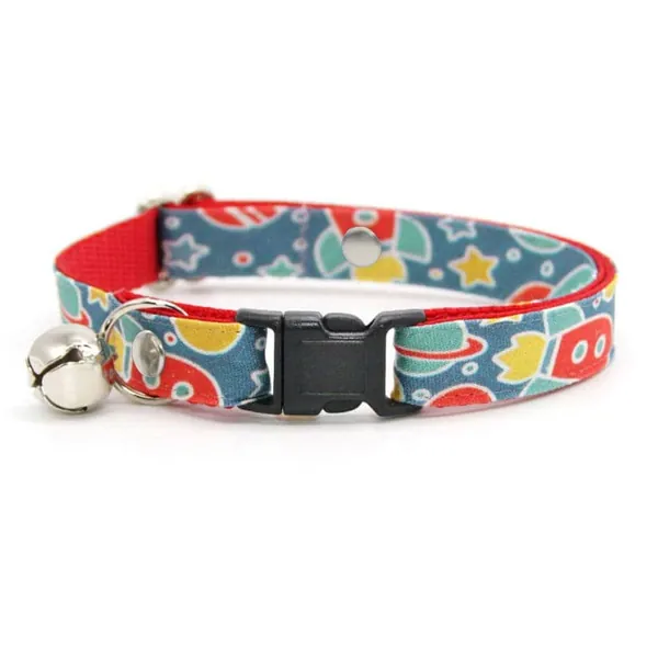 Cat Collar - "Intergalactic" - Space Cat Collar / Breakaway or Non-Breakaway / Spaceship,Rocket,Sci-fi,Geek / Cat, Kitten, Small Dog Sizes