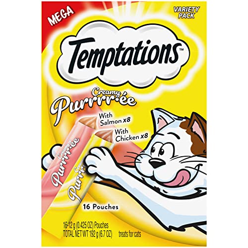 Temptations Creamy Puree Lickable Cat Treats, Multiple Flavors - Variety Pack - 16 Count