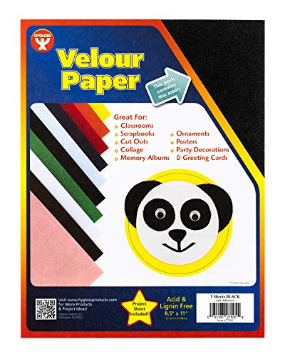 Hygloss Products Black Self Adhesive Velour Paper – 8-1/2 x 11 Inches - 5 Pack - Black
