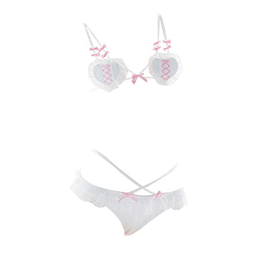 YOMORIO Cute Micro Bikini Sexy Anime Cosplay Lingerie Devil and Angel Lolita Bra and Panty Set - One Size - White