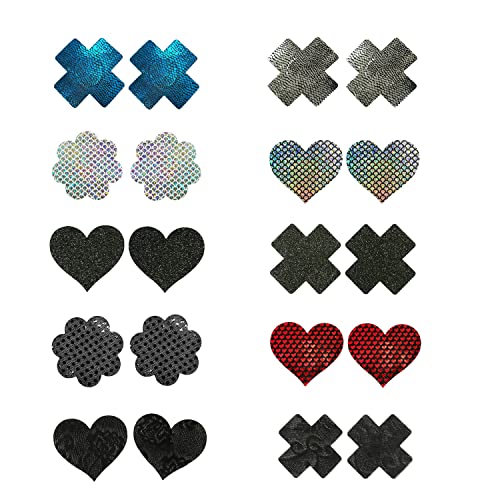 Celamirio Women's Disposable Pasties Nipple Covers Multi Design - One Size - 10 Pairs Multi