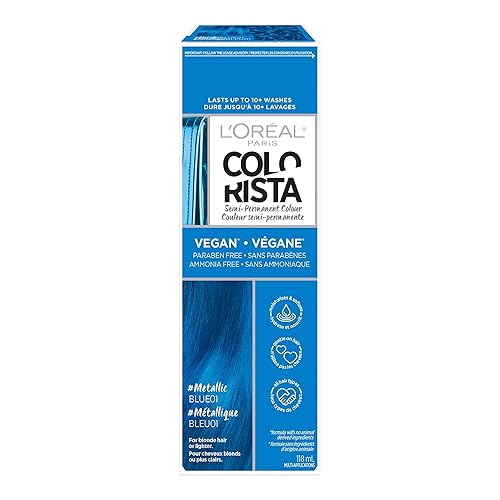 L'Oréal Paris Colorista Semi Permanent Hair Color for Bleached or Blonde Hair, 01 Metallic Blue, Color Depositing Hair Mask Formula, 1 EA (Packaging May Vary) - Metallic Blue - SEMI PERMANENT