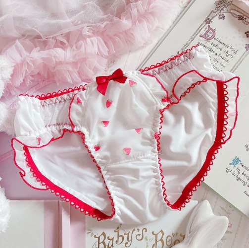 Cute and Elegant Lolita Panties in Red and White - Strawberry / M