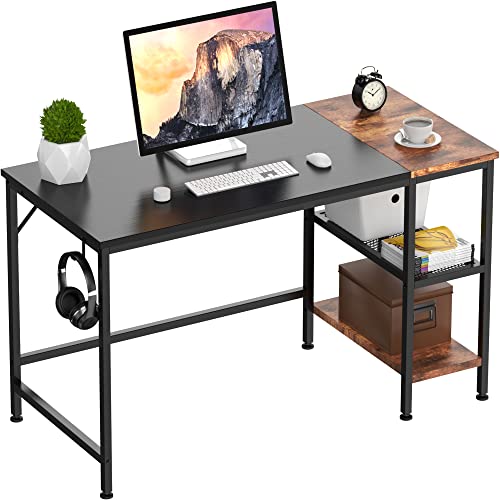 HOMIDEC Office Desk, Computer Desk With Bookshelf PC Study Writing Desk for Home Working with Storage Shelves, Desks & Workstations for Home Office Bedroom, 120x50x75cm - 120 x 50 x 75 cm - Black