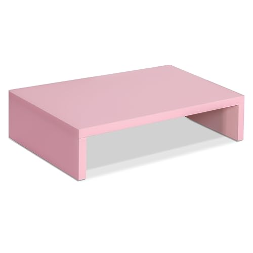 TEAMIX Pink Monitor Stand Riser, Wood Monitor Riser with Storage for Desk Small Monitor Stand TV/Screen/PC/Laptop Riser Computer Stand Desktop Shelf (Pink-14.2 inch) - Pink-14.2 inch