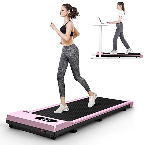 HomeFitnessCode Walking Pad Treadmill 2 in 1, Under Desk Treadmill Portable for Office & Home, Wide Running Belt, Remote Control, LED Display, 300 Lb Capacity - Pink-1