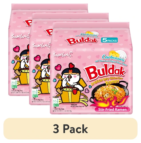(3 pack) Samyang Spicy Chicken Noodle Carbonara Flavor Ramen, 4.58 oz, 5 Pack
