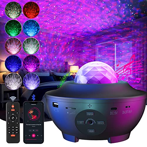 Galaxy Projector, UOUNE Star Projector with Remote Control Color Changing, Music Bluetooth Speaker,Timer,Ocean Wave Star Sky LED Night Light Lamp for Baby,Kids Bedroom,Stage,Birthdays,Christmas - Black