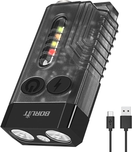 BORUiT V10 Small Powerful Torch LED Super Bright 1000 Lumens with 365nm UV Red Green Blue Light,USB C Rechargeable Mini EDC Keyring Torch-14 Modes,Tail Magnet,Buzzer, IPX4 Pocket Flashlight(Black) - Black