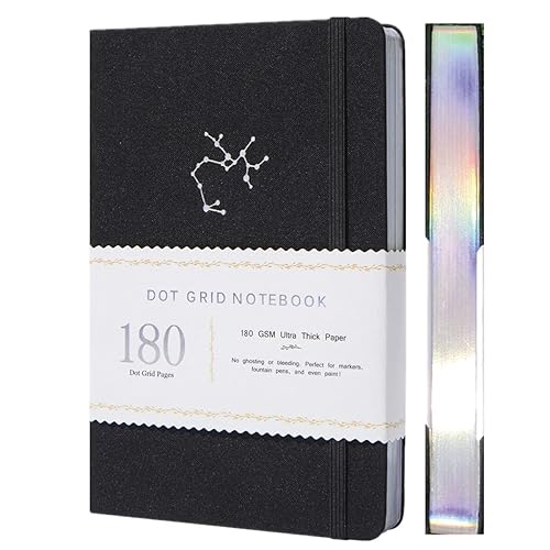Dotted Notebook Dot Grid Journal Zodiac Collection A5 Hardcover 160 Pages, Size 5.7X8.2 Inch, 180 GSM Bamboo Paper, 5 X 5mm Dots Colored Silver Edges - Sagittarius - black-Sagittarius