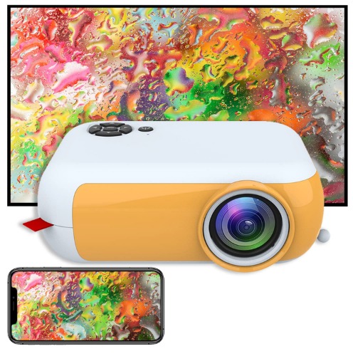 Mini Projector, A10 Portable Small Projector, 1080p Video Home Cinema Projector with Speaker, Kids Gift, Compatible with TV/PC/Laptop/Mobile phone/Laptop/IOS/Android with Remote Control (Yellow) - Yellow