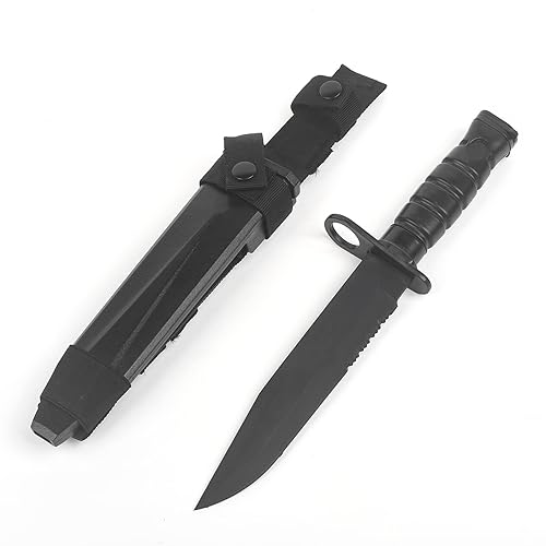 QIRUIMY Tactical M10 Bayonet Plastic Knife,Bendable Rubber Combat Knife with Sheath,Airsoft Military Training CS Dagger Model Dress Up Wargame Accessory (Black) - M10 - Black