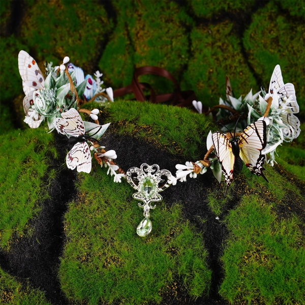 Butterfly Fairy Crown, Elven Flower Tiara,  Adjustable Fairy Bridal Headpiece, Romantic Wedding Crown, Elf Crown, Purple Fairy Crown