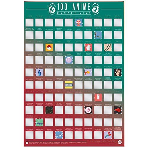 Gift Republic 100 Anime Classic Bucket List Scratch Off Movie Wall Art Poster, multi, 24 x 16 inches - Classic