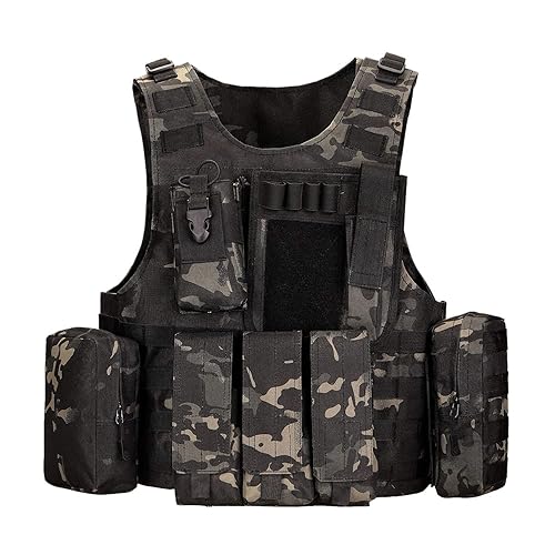 HUNTVP Tactical Vest, Airsoft Vest, Military Army Waistcoat Molle Combat Vest for Men Women CS Training Camping Hiking Outdoors - S-L - Type3-Camo