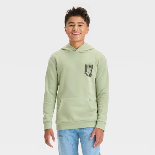 Boys' Pullover Minecraft Graphic Hoodie Sweatshirt - art class™ Light Olive Green L