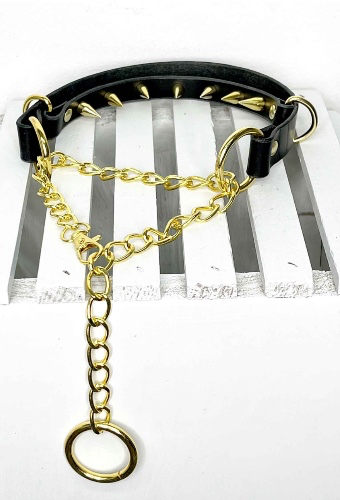Compliance Spiked Leather Martingale Collar | LoveLornLingerie