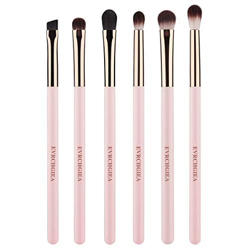 Eye Makeup Brush Set, 6 Pcs Professional Blending Eyeshadow Makeup Brushes for Concealer Eyebrows Eyeliner, Soft Hairs & Wood Handle - Baby Pink 6pcs