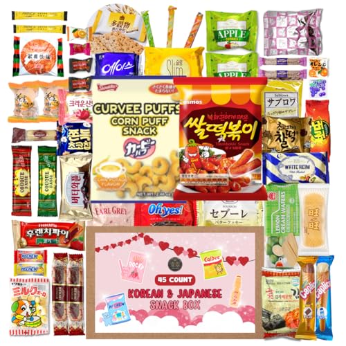 Japanese Snack and Korean Snack Box - Japanese & Korean Candy, Cookies, Crackers, Gummy, Chips, Sampler Assortment Mix Gum Jelly Treats for Kids Children College Students Adult