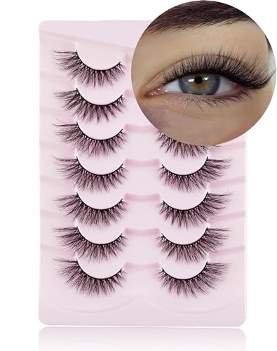 Onlyall Cat Eye Lashes Mink Lashes Fluffy Eyelashes Cat Eye False Lashes Fox Eye Lashes 7 Pairs F02 - F02 Fox Eye (6-17MM)