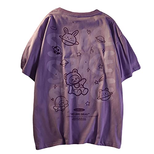 Women Goth T Shirt Y2K Harajuku Graphic Tops Cotton Anime Clothes - Large - Purple