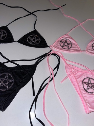 Rhinestone pentagram bikini | Black small/medium