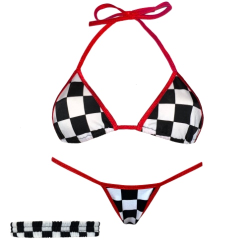 3 Piece Mini Kini & Matching Garter: MotorSport Checkers | XS-S