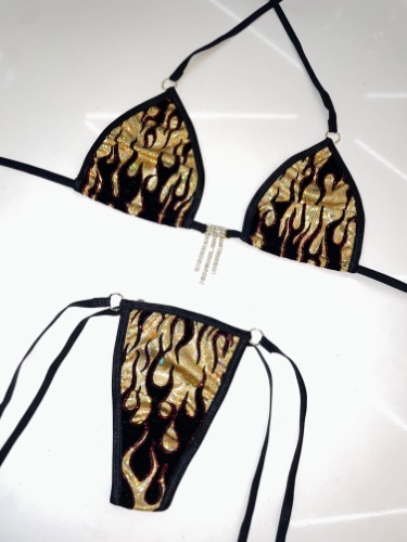 Gold flames sparkle microkini | Default Title