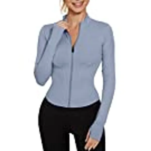 IECCP T-Shirt Damen Gym Top Sport Oberteil Yoga Langarm Crop Top Sportshirt Leicht Fitness Oberteil mit Halbem Reißverschluss und Daumenloch