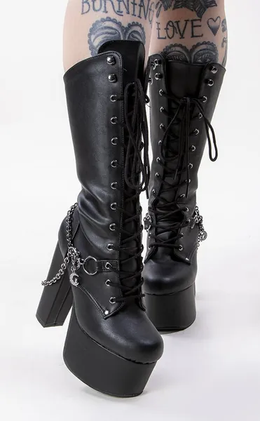 TORMENT-170 Black Vegan Chained Platform Boots