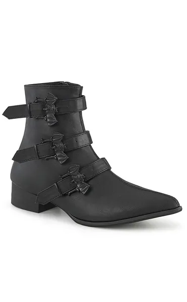 WARLOCK-50-B Black Vegan Winklepicker Bat Boots