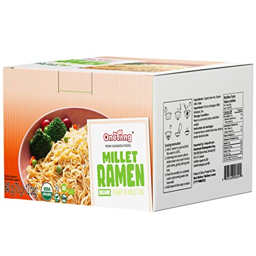 ONETANG Organic Millet & Brown Rice Ramen Noodle, Gluten-Free Pasta, Whole Grain, Non-GMO, Kosher, Vegan 2.47 Oz (Pack Of 12) - 2.47 Ounce (Pack of 12)