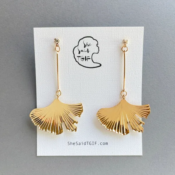 Gold leaf earrings, golden leaf drop earrings, plant earrings, statement earrings, golden earrings, engagement earrings, stylish earrings