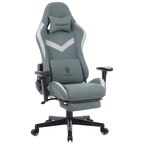 Dowinx Gaming Stuhl Bürostuhl mit Massage-Lendenwirbelstütze, atmungsaktiver Stoff hohe Rückenlehne Verstellbarer Drehstuhl mit Fußstütze (Grün) - 2D Grün