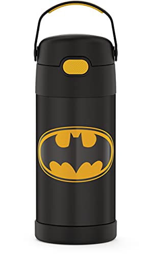 THERMOS FUNTAINER Water Bottle with Straw - 12 Ounce, Batman - Kids Stainless Steel Vacuum Insulated Water Bottle with Lid - Batman - 12 Ounces