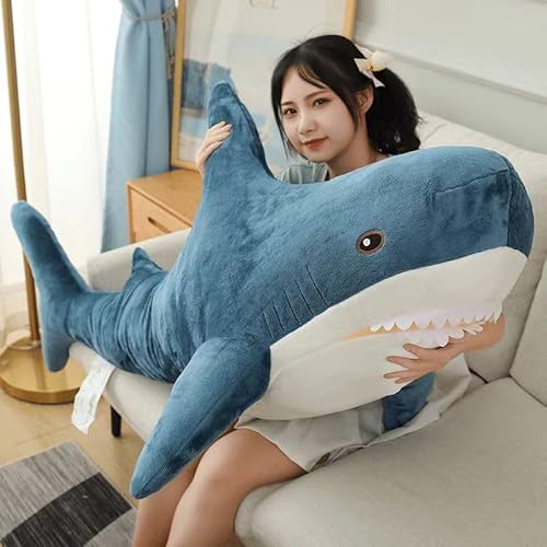 Ryttir 39.4 Inch XXL Giant Shark Stuffed Animals,Chubbier Shark Pillow Soft Shark Plush Shark Body Pillow Stuffed Shark Décor, Perfect Chrismas Stress Relief Gifts for Kids Women - Blue - XX-Large