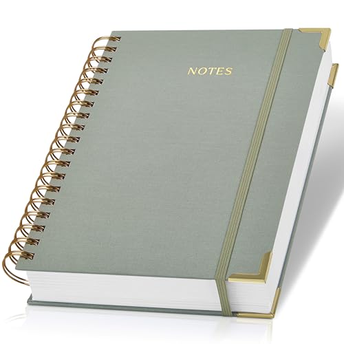 Aesthetic Thick Spiral Notebook Journal For Women in B5 Format - Modern Linen Hardcover College Ruled Note Book With 300 Lined Pages - Perfect For Writing And Staying Organized at Work or School - Sage Green