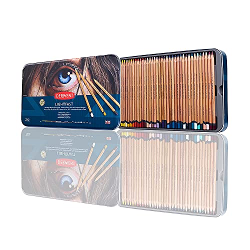 Derwent Lightfast Colored Pencils 72 Tin, Set of 72, 4mm Wide Core, 100% Lightfast, Oil-based, Premium Core, Creamy, Ideal for Drawing, Coloring, Professional Quality (2302722) - 72 Count (Pack of 1)