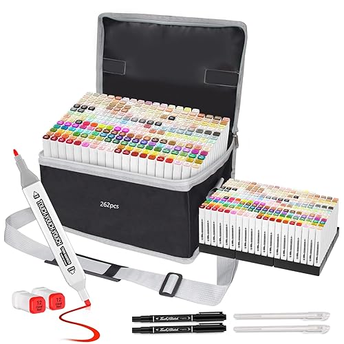 Banral 262 Colors Dual Tip Alcohol Based Markers, Twin Sketch Art Marker Set for Artists Adult Coloring Drawing Sketching Card Making Illustration, Premium Brush Pens with Case - 262 Colors
