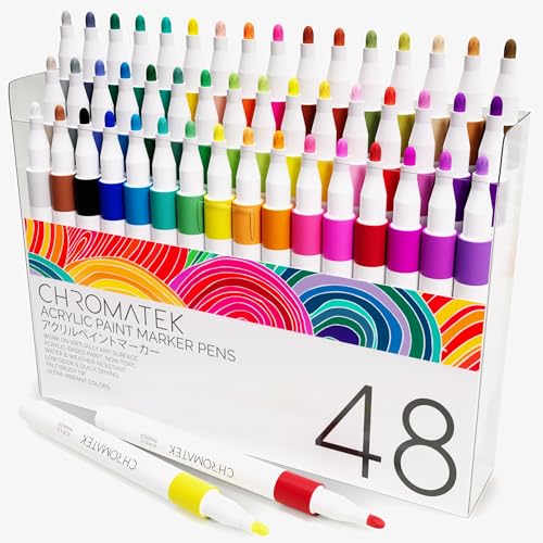 CHROMATEK Acrylic Paint Pens for Rock Painting, Ceramic, Glass, Wood. 48 Vibrant Opaque Colors. Medium Tip. Waterproof. Quick Drying. Never Fade. - 48 "Instant" Acrylic Pens