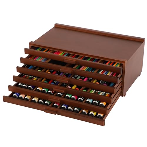 VISWIN Upgraded 6-Drawer Wood Artist Supply Storage Box with Removable Dividers, Premium Beech Wood Art Storage Box, Portable Organizer Box for Paints, Markers, Pencils, Pens, Brushes and Art Supplies - Walnut - 6 drawers