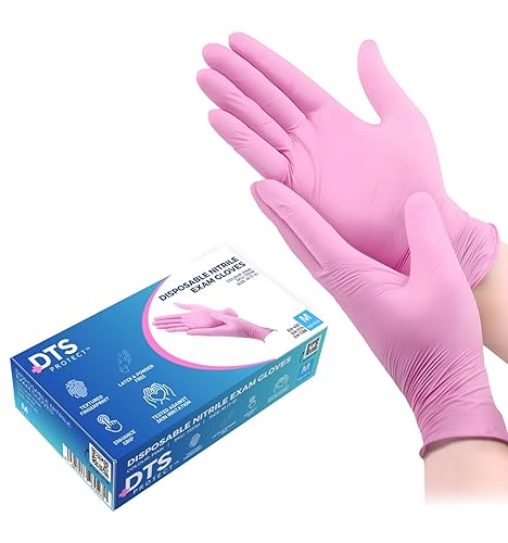 DTS PROTECT Nitrile Gloves - Disposable Gloves Box of 100 - Pink Gloves - Free from Latex Gloves - PPE Gloves, Sterile Gloves, Medical Gloves and Surgical Gloves (Small) - S - High Grade-Pink