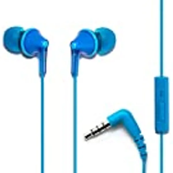 Panasonic ErgoFit Wired Earbuds, In-Ear Headphones with Microphone and Call Controller, Ergonomic Custom-Fit Earpieces (S/M/L), 3.5mm Jack for Phones and Laptops - RP-TCM125-A (Blue)