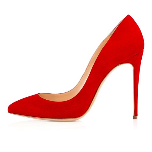 Soireelady Scarpe col Tacco Donna,Décolleté Donna,Scarpe Punta Chiusa Donna - 42 EU - Red Suede