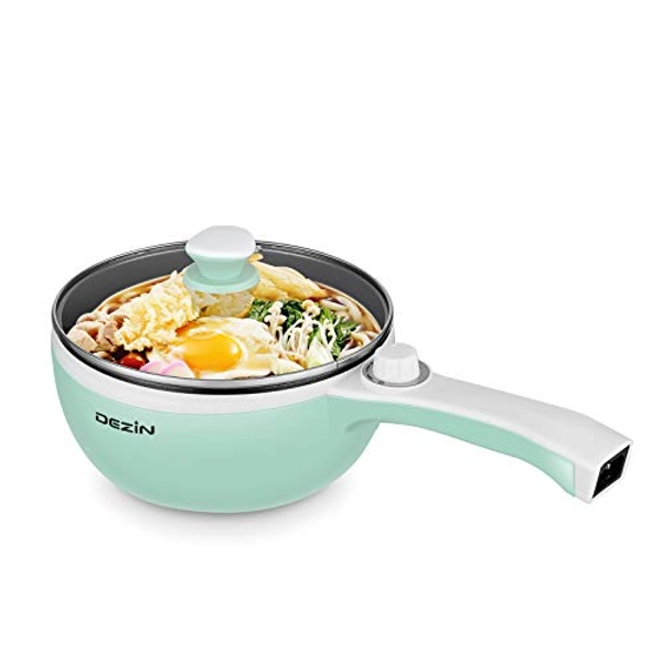 Dezin Electric Cooker Upgraded, Non-Stick Sauté Pan, 1.5L Mini Electric Fondue Pot for Cheese, Stir Fry, Roast, Steam with Power Adjustment, Perfect for Ramen, Steak, Pink (Egg Rack Included)