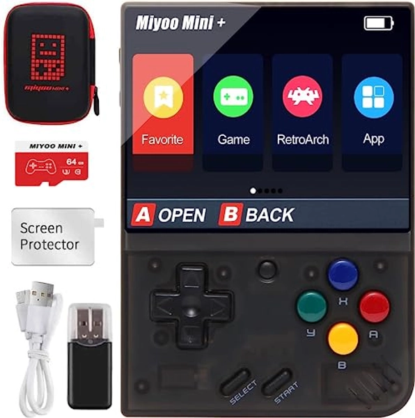 Miyoo Mini Plus Handheld Game Console with Storage Bag, 3.5 Inch Open Source Retro Game Console, Built in 64G TF Card & 10000+ Classic Games, Support WiFi