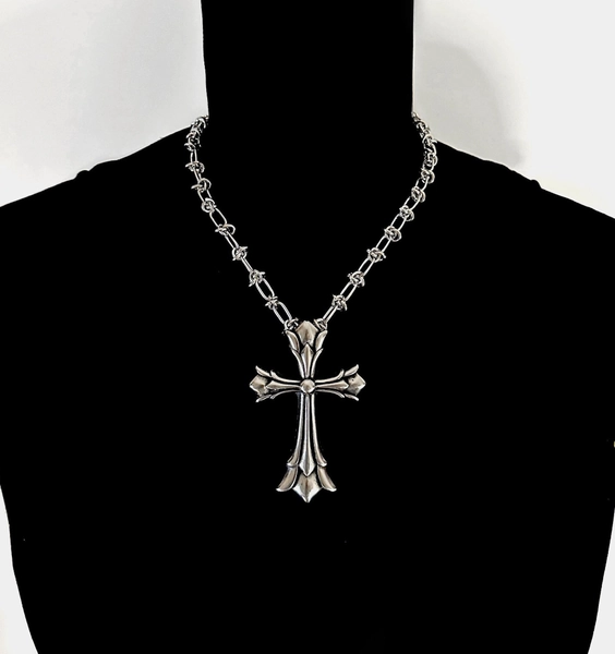 Vengeance Stainless Steel Barbed Wire Cross Necklace