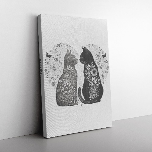 Yin and Yang Two Cats in Love Canvas, Black Cat Wall Art - 20x30 / 1.25