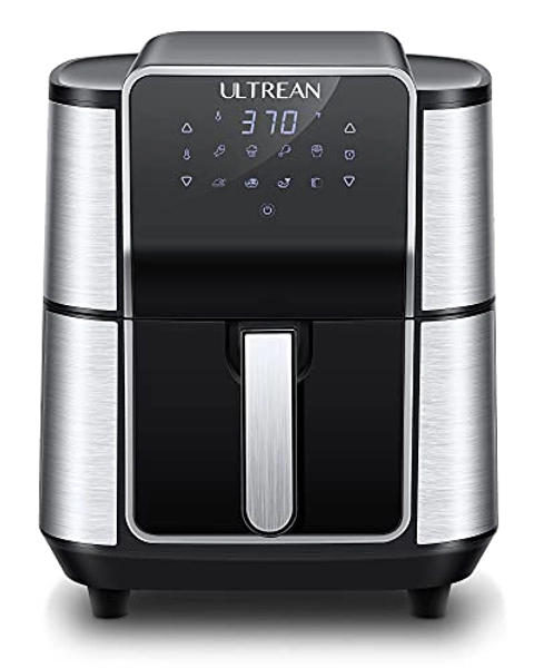 Ultrean Air Fryer, Stainless Steel Air Fryer Combo with Roaster, Toaster, 6 Quart Non-Stick Basket, Digital Touch Screen with 8 Cooking Functions, 50 Recipes, Healthy Cooking, UL Certified